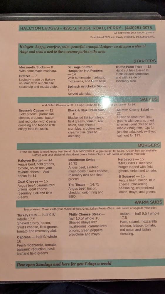 Halcyon Ledges Menu image 1